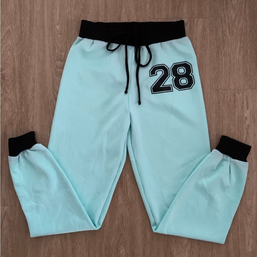 Blue and Black Track Pants with Sporty Number Design